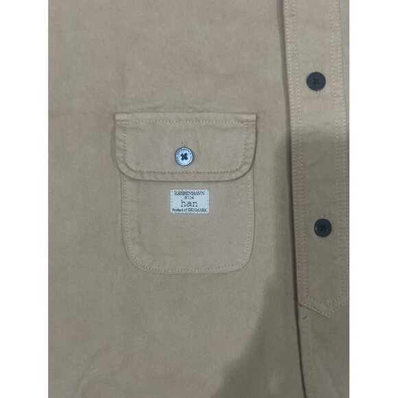HAN Kjobenhavn Mens size LARGE tan cotton denim button front work shirt - Picture 4 of 6